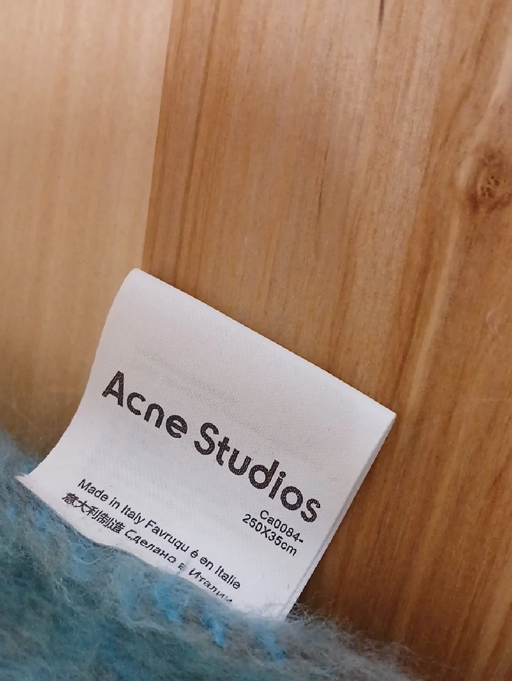 Acne Oversized Multicolor Plaid Fringe Scarf in Blue, Brown, Cream - Picture 6 of 6